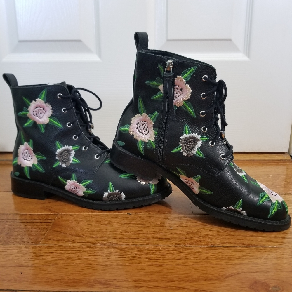 Rebecca Minkoff Gerry Embroidered Leather Combat Boots Size 10